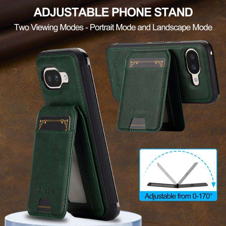 For Google Pixel 9a LC.IMEEKE L3 Series Detachable RFID Card Bag Magsafe Phone Case(Green)