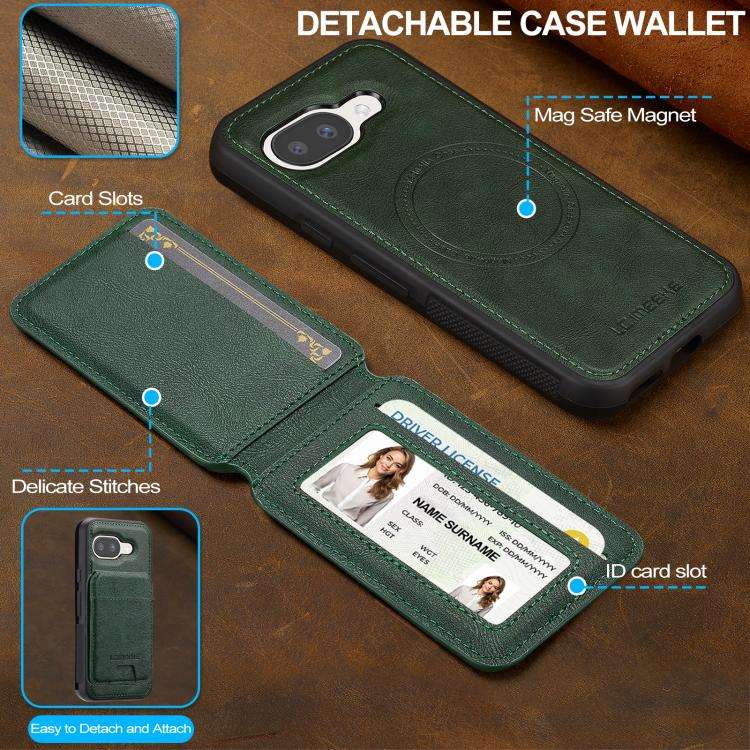 For Google Pixel 9a LC.IMEEKE L3 Series Detachable RFID Card Bag Magsafe Phone Case(Green)