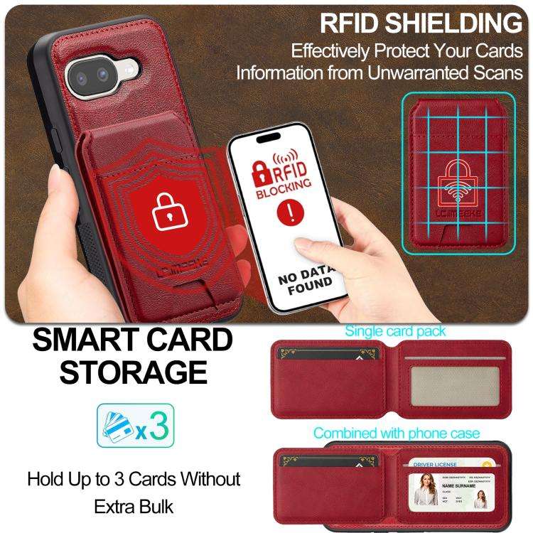 For Google Pixel 9a LC.IMEEKE L3 Series Detachable RFID Card Bag Magsafe Phone Case(Red)