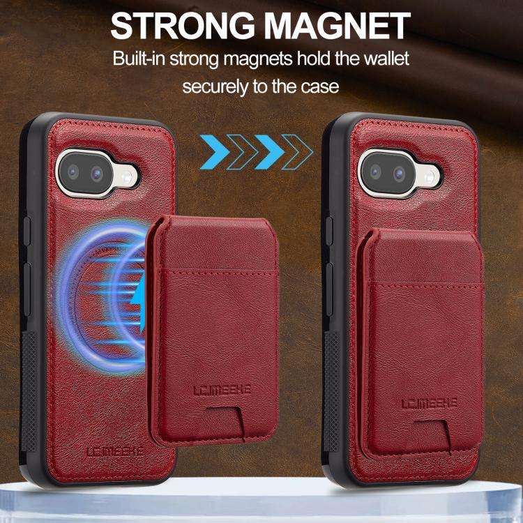 For Google Pixel 9a LC.IMEEKE L3 Series Detachable RFID Card Bag Magsafe Phone Case(Red)