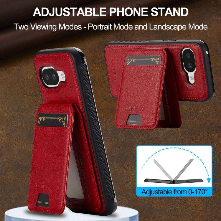 For Google Pixel 9a LC.IMEEKE L3 Series Detachable RFID Card Bag Magsafe Phone Case(Red)