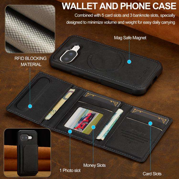 For Google Pixel 9a LC.IMEEKE L5 Series Detachable RFID Card Bag Magsafe Phone Case(Black)