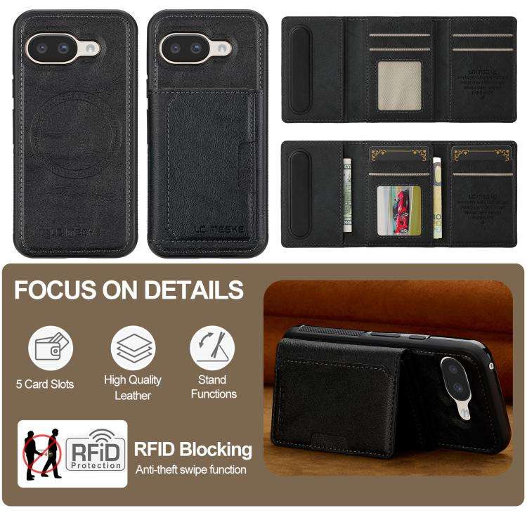 For Google Pixel 9a LC.IMEEKE L5 Series Detachable RFID Card Bag Magsafe Phone Case(Black)