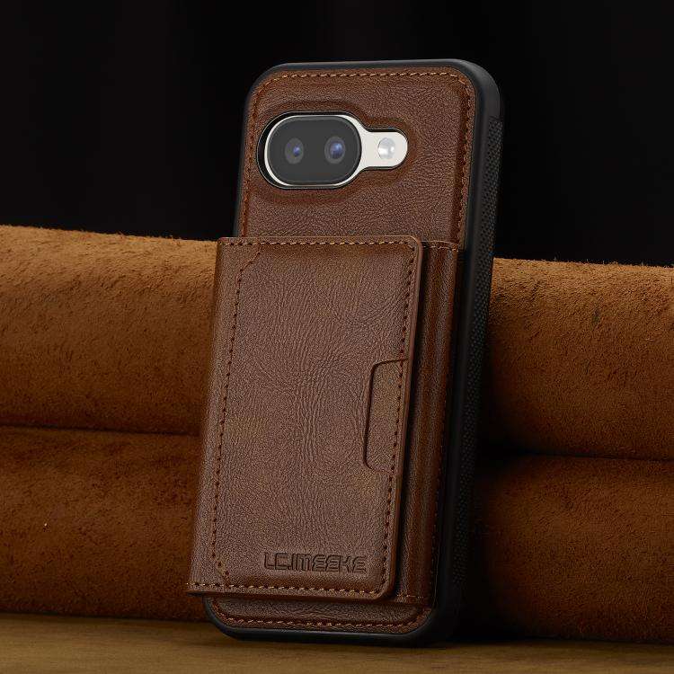 For Google Pixel 9a LC.IMEEKE L5 Series Detachable RFID Card Bag Magsafe Phone Case(Brown)