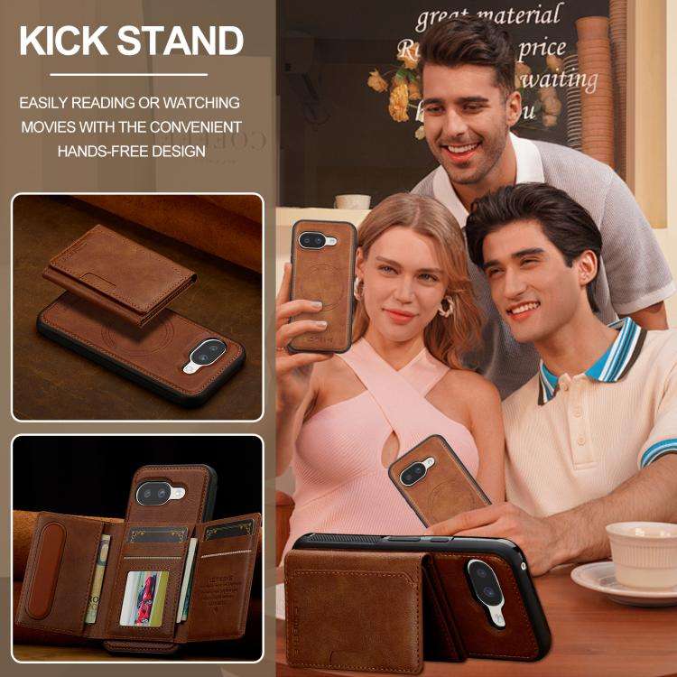 For Google Pixel 9a LC.IMEEKE L5 Series Detachable RFID Card Bag Magsafe Phone Case(Brown)