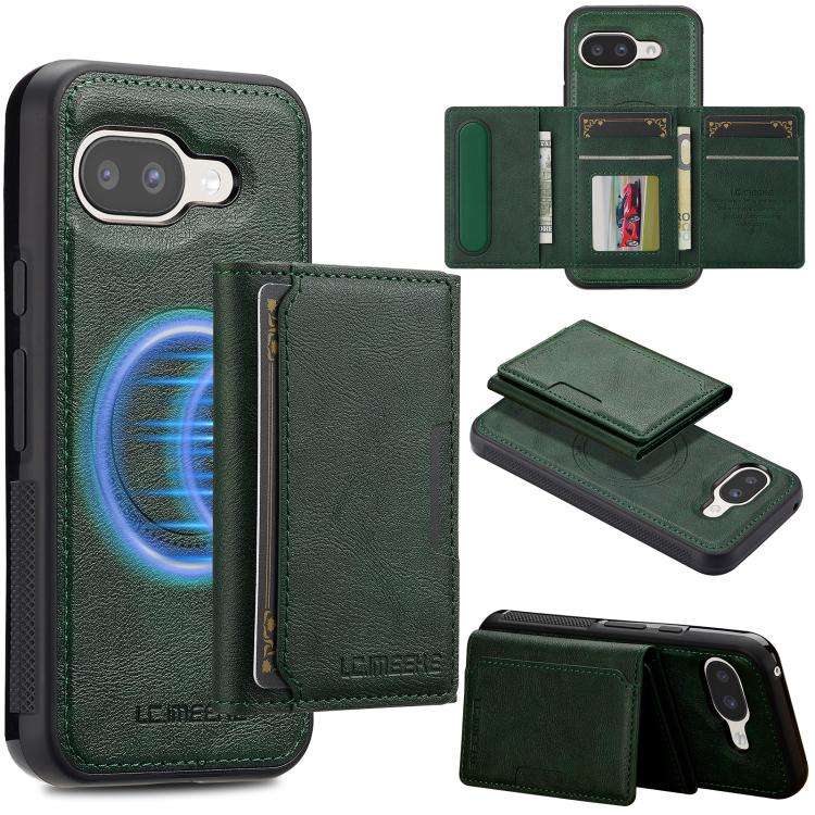 For Google Pixel 9a LC.IMEEKE L5 Series Detachable RFID Card Bag Magsafe Phone Case(Green)