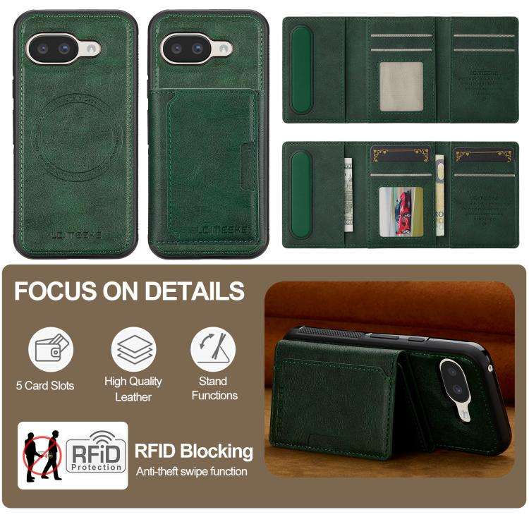 For Google Pixel 9a LC.IMEEKE L5 Series Detachable RFID Card Bag Magsafe Phone Case(Green)