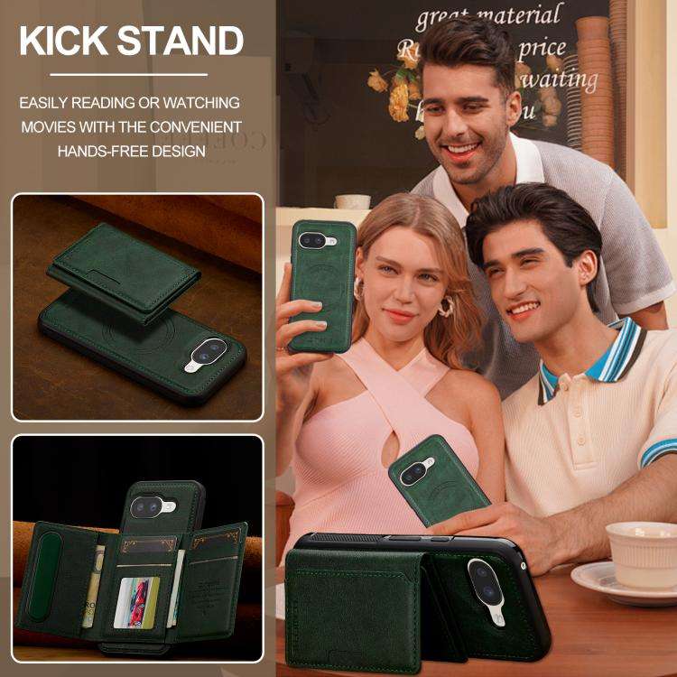 For Google Pixel 9a LC.IMEEKE L5 Series Detachable RFID Card Bag Magsafe Phone Case(Green)