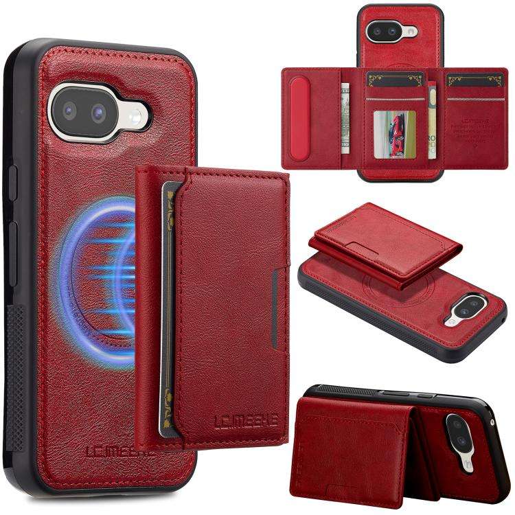 For Google Pixel 9a LC.IMEEKE L5 Series Detachable RFID Card Bag Magsafe Phone Case(Red)
