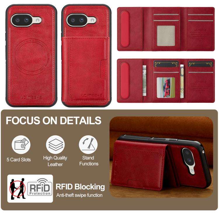 For Google Pixel 9a LC.IMEEKE L5 Series Detachable RFID Card Bag Magsafe Phone Case(Red)