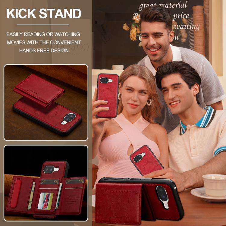 For Google Pixel 9a LC.IMEEKE L5 Series Detachable RFID Card Bag Magsafe Phone Case(Red)