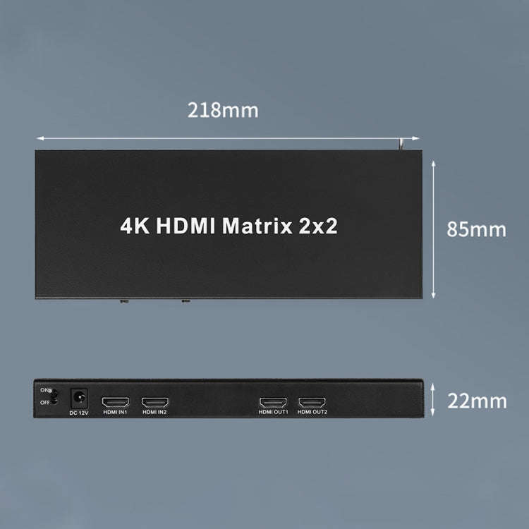 Measy MT4322 4K 30Hz 2 In 2 Out HDMI Matrix Switch Support Seamless Switching, US Plug(Black)