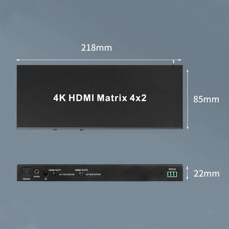 Measy MT4342 4K 30Hz 4 In 2 Out HDMI Matrix Switch Support Seamless Switching, US Plug(Black)