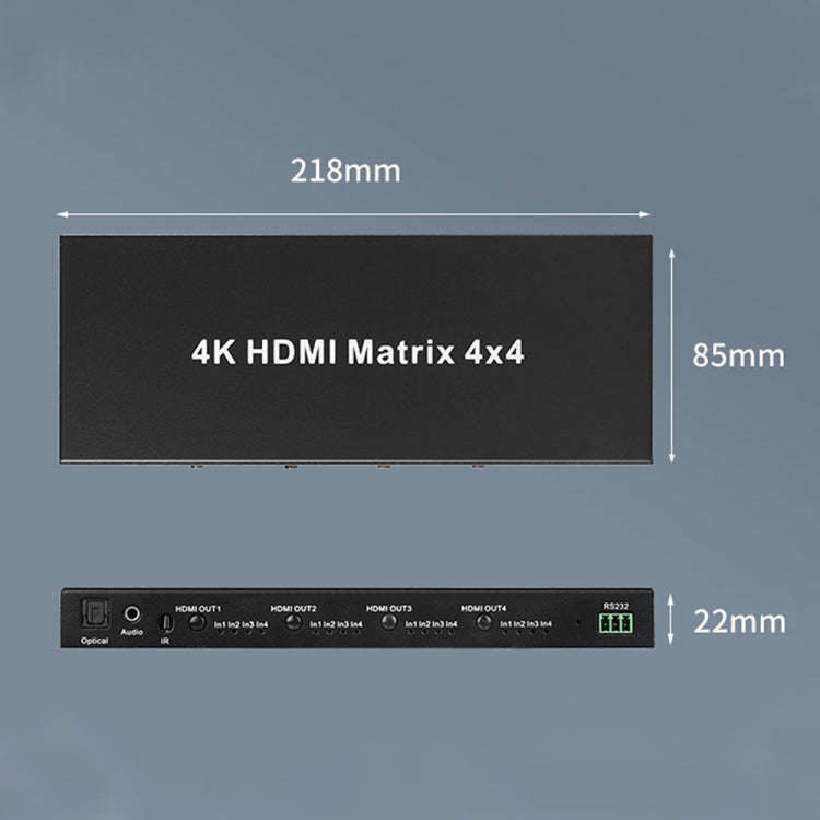 Measy MT4344 4K 30Hz 4 In 4 Out HDMI Matrix Switch Support Seamless Switching, US Plug(Black)