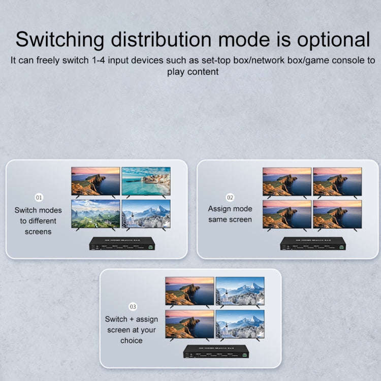 Measy MT4344 4K 30Hz 4 In 4 Out HDMI Matrix Switch Support Seamless Switching, US Plug(Black)
