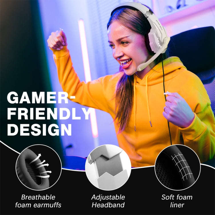 KOTION EACH G9000 Pro On-Ear Gaming Headset with Mic, Cable Length: About 2.1m(Black White)