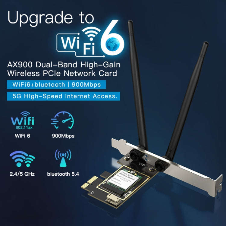 EDUP EP-9617ES 900Mbps WiFi 6 Bluetooth 5.4 Dual-Band 2.4G / 5G PCI-E Wireless WiFi Adapter(Black)