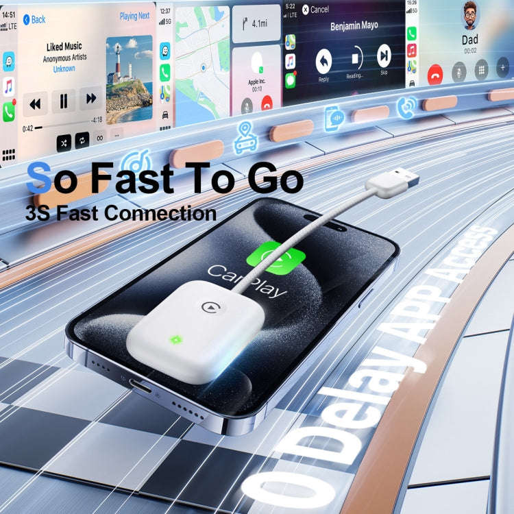 USB Interface Wired to Wireless Car CarPlay Adapter(White)