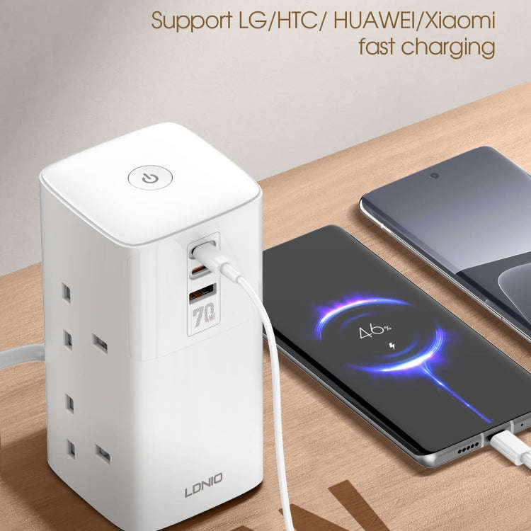 LDNIO SC4396 70W Desktop Multi-function GaN Desktop Charger 2AC, 1U, 2C with 1 Socket, Plug:UK Pl...
