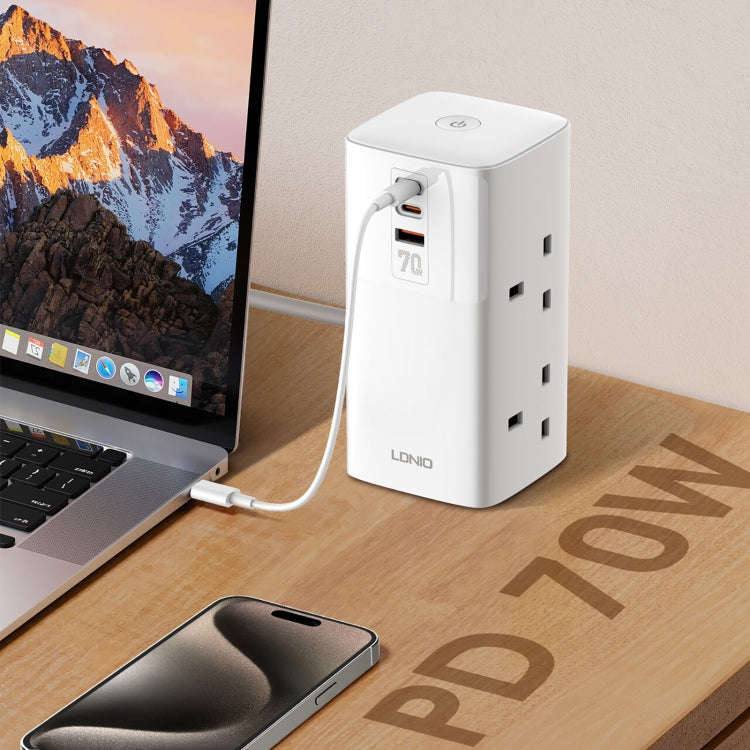 LDNIO SC4396 70W Desktop Multi-function GaN Desktop Charger 2AC, 1U, 2C with 1 Socket, Plug:UK Pl...