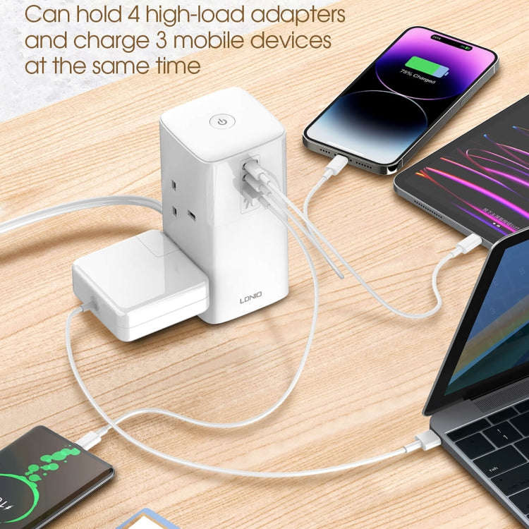 LDNIO SC4396 70W Desktop Multi-function GaN Desktop Charger 2AC, 1U, 2C with 1 Socket, Plug:UK Pl...