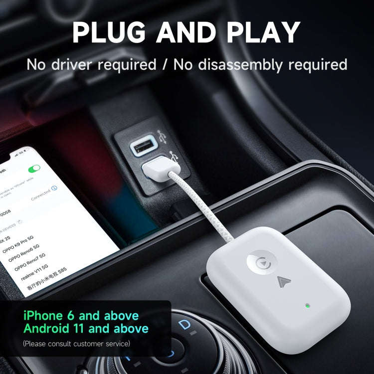 2 in 1 Apple CarPlay / Android Auto USB, Type-C Dual Ports Wired to Wireless CarPlay Adapter(Silver)
