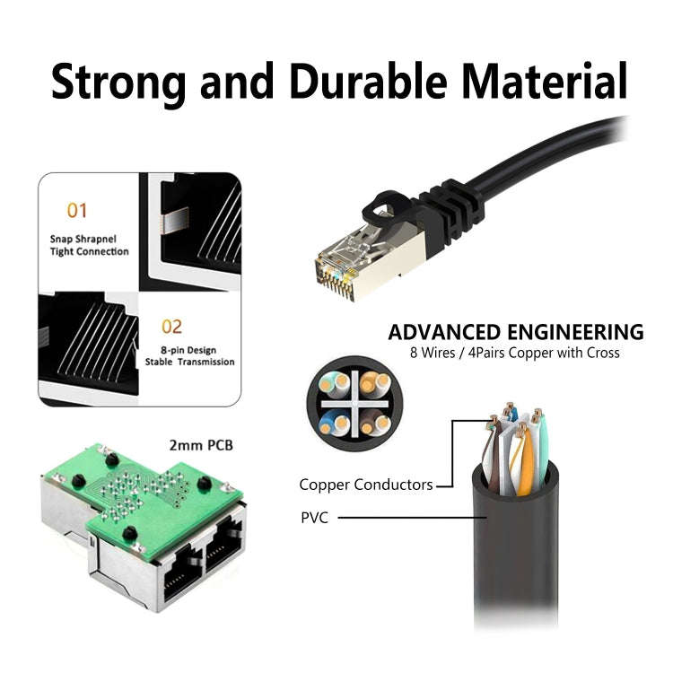 20cm Pair RJ45 CAT6 / CAT5 8 Pin Ethernet Cable Splitter 2 in 1 Network Extension Adapter(Black)