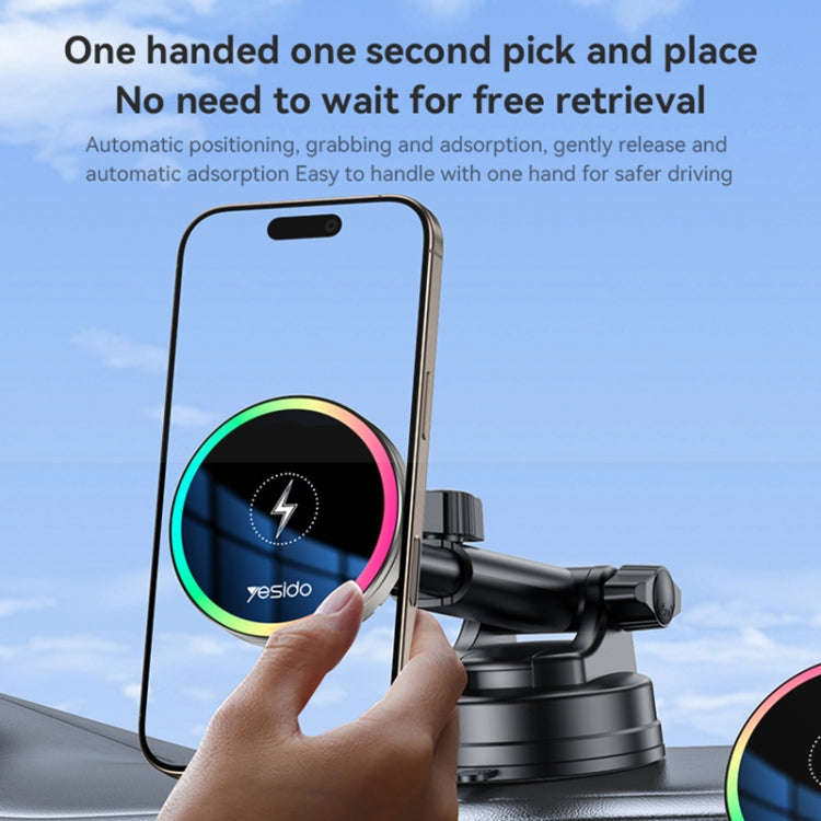 Yesido C315 15W Suction Cup Air Vent Car Wireless Charging Holder with RGB Lighting(Black)