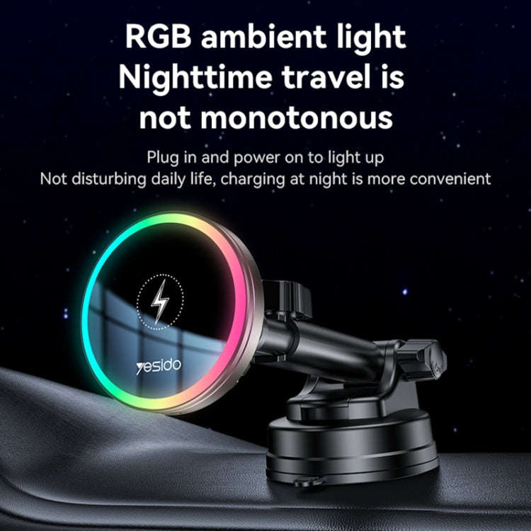 Yesido C315 15W Suction Cup Air Vent Car Wireless Charging Holder with RGB Lighting(Black)