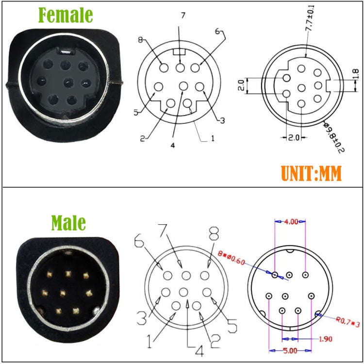 90 Degree mini DIN 8 Pin TV Audio Adapter Cable S-Video TV Box Cable, Length:3m(Black)