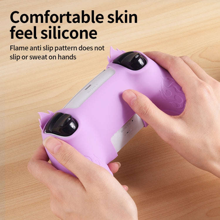 For Sony PS5 Flame Silicone Gamepad Protective Case(Pink)