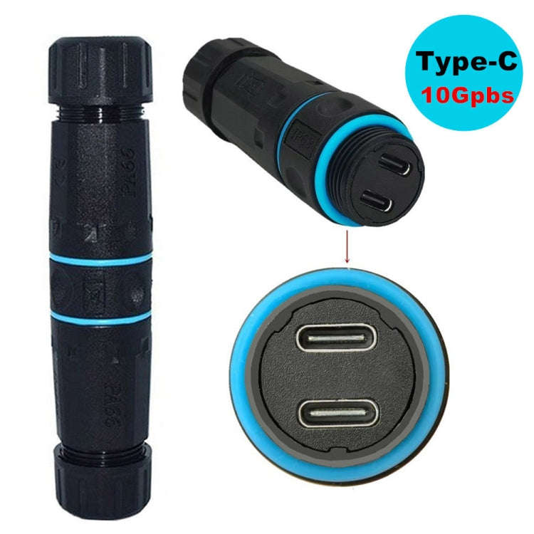 10Gpbs Dual Ports Type-C Straight Waterproof Connector M20 Outdoor Waterproof Coupler Adapter