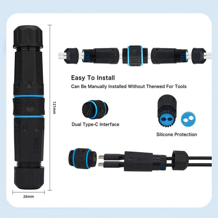 10Gpbs Dual Ports Type-C Straight Waterproof Connector M20 Outdoor Waterproof Coupler Adapter