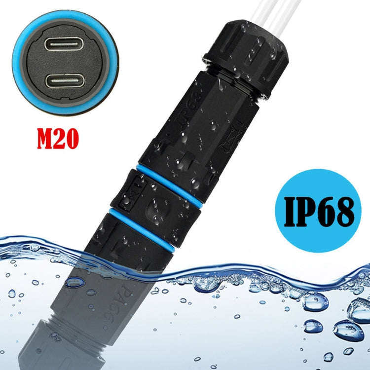 10Gpbs Dual Ports Type-C Straight Waterproof Connector M20 Outdoor Waterproof Coupler Adapter