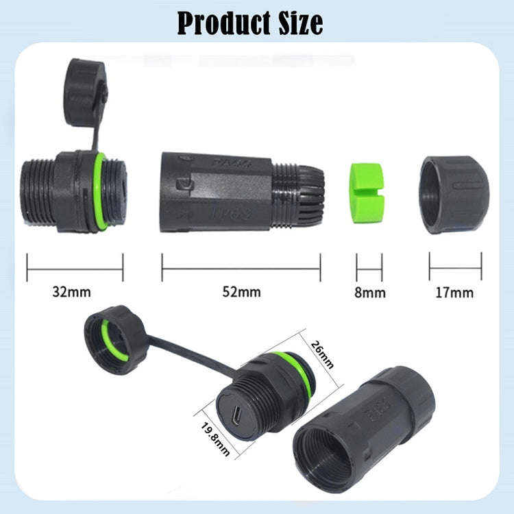 10Gpbs IP68 Waterproof Single Port Type-C Female to Female Straight Coupler Adapter With Protecti...