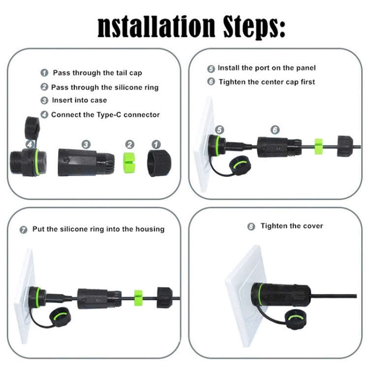 10Gpbs IP68 Waterproof Single Port Type-C Female to Female Straight Coupler Adapter With Protecti...