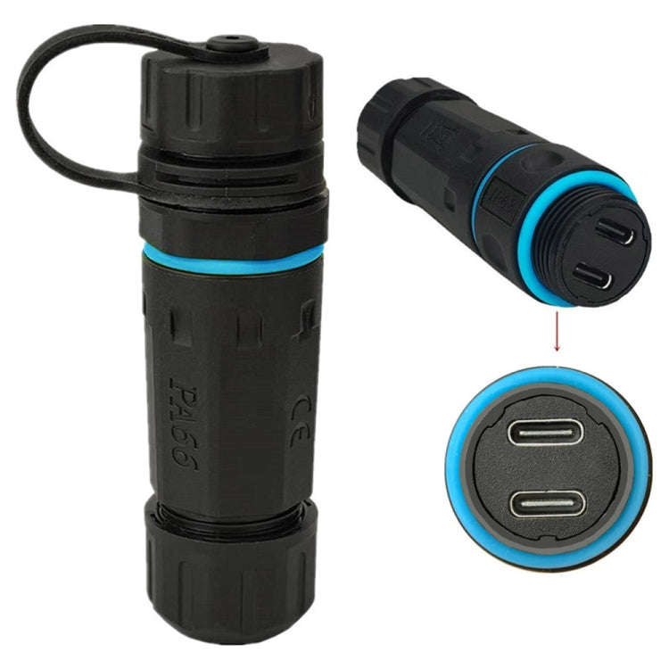 10Gpbs IP68 Waterproof Dual Ports Type-C Female to Female Straight Coupler Adapter With Protectiv...