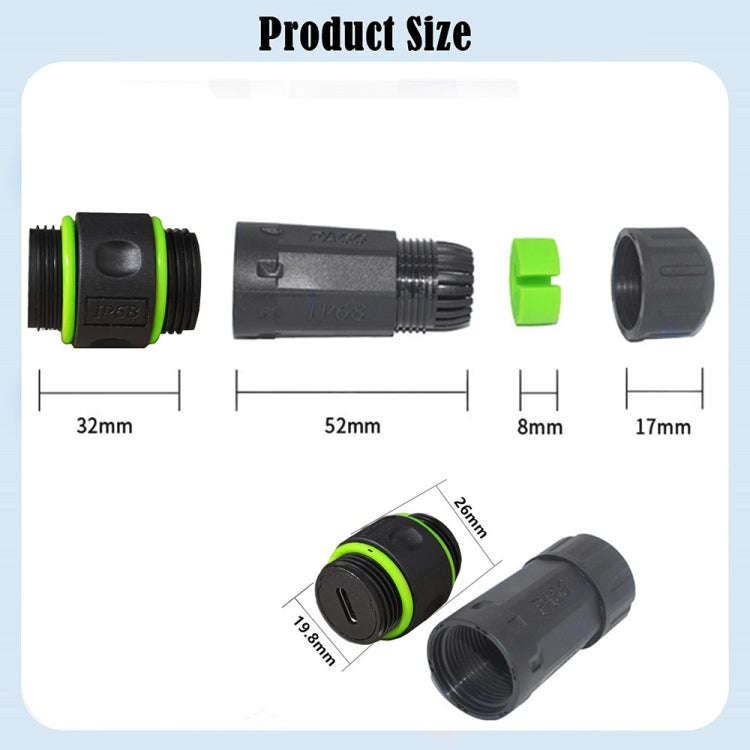 10Gpbs Outdoor IP68 Waterproof Single Port Type-C Female to Female Straight Coupler Adapter