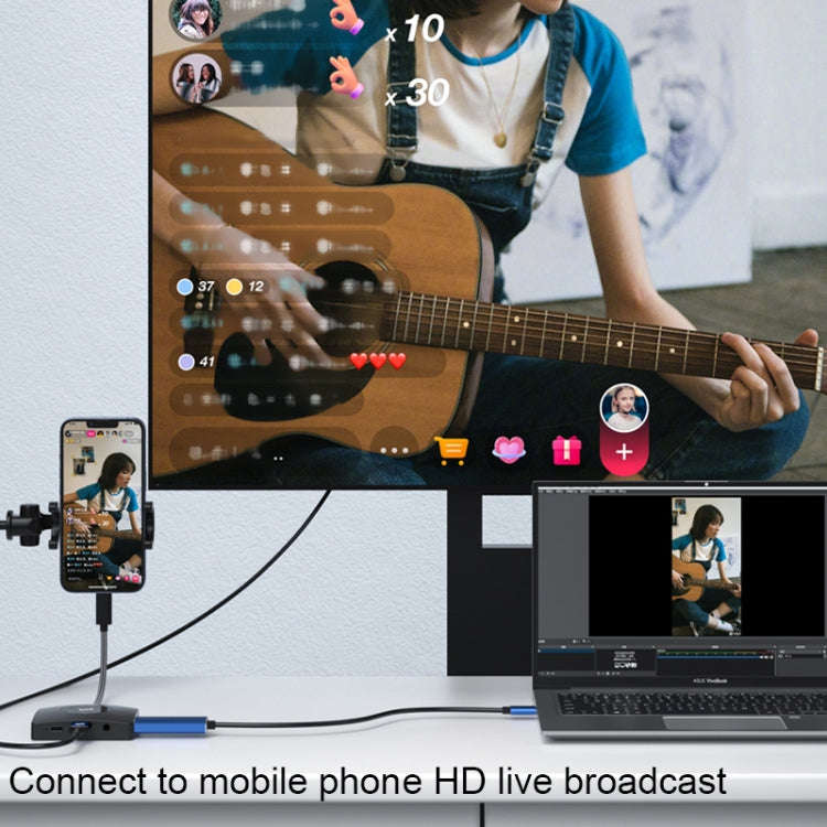 YCE-Z70A Type-C to PD 3.0, USB 3.0x2 + SD/TF, 3.5mm and HD1.4 Docking Station Video Capture Card(...