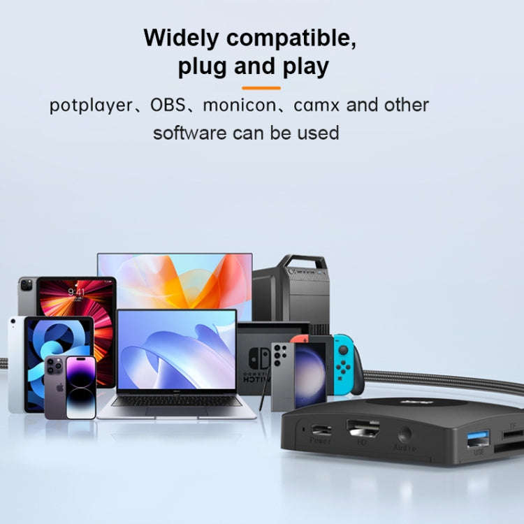 YCE-Z70A Type-C to PD 3.0, USB 3.0x2 + SD/TF, 3.5mm and HD1.4 Docking Station Video Capture Card(...
