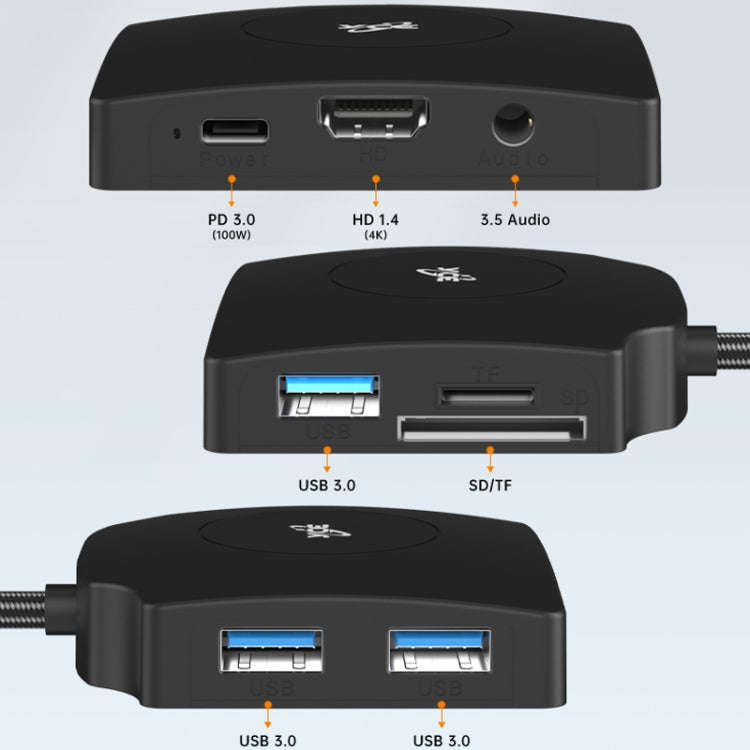 YCE-Z70A Type-C to PD 3.0, USB 3.0x2 + SD/TF, 3.5mm and HD1.4 Docking Station Video Capture Card(...