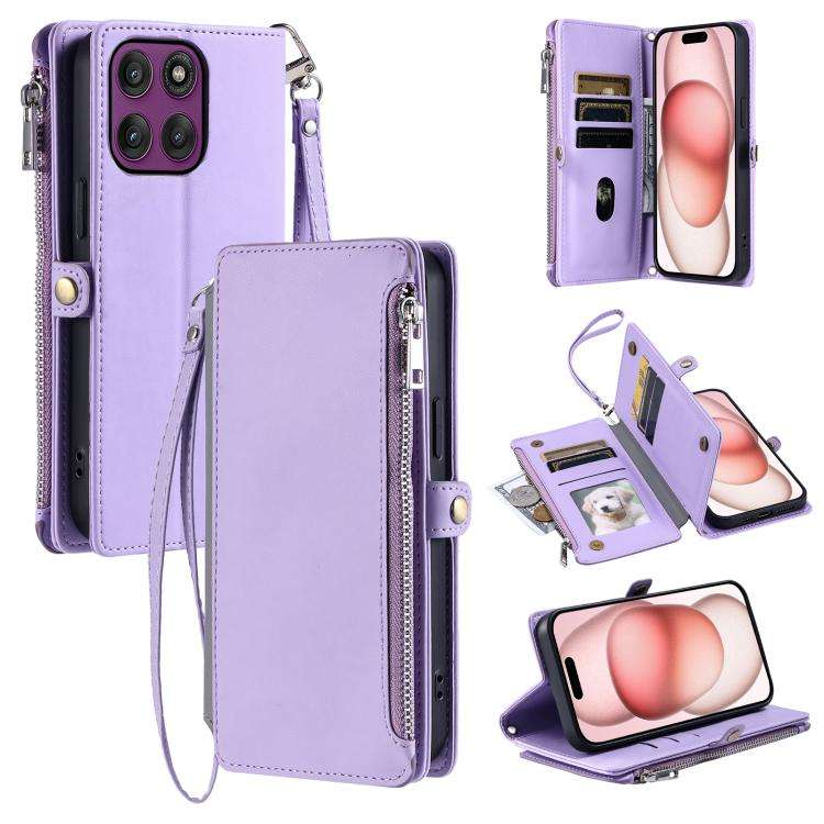 For Motorola Edge 60 Pro Leather Stitching Multi-card Slot Zipper Phone Case(Purple)