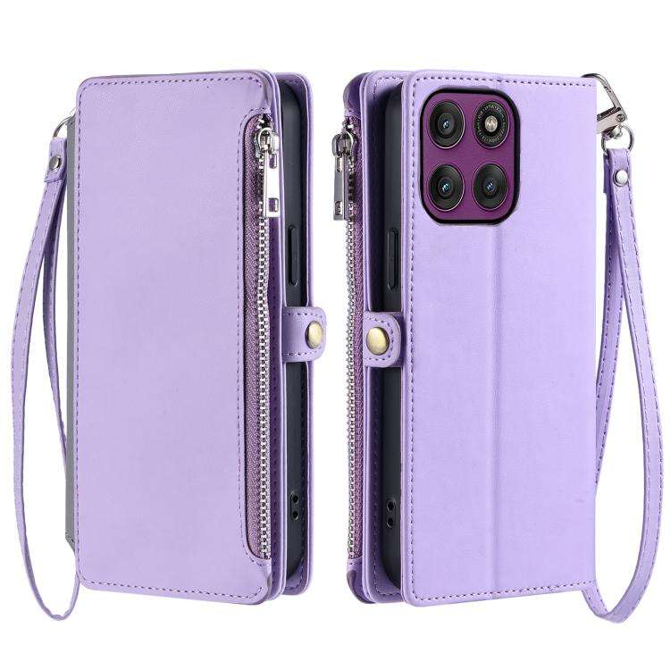 For Motorola Edge 60 Pro Leather Stitching Multi-card Slot Zipper Phone Case(Purple)