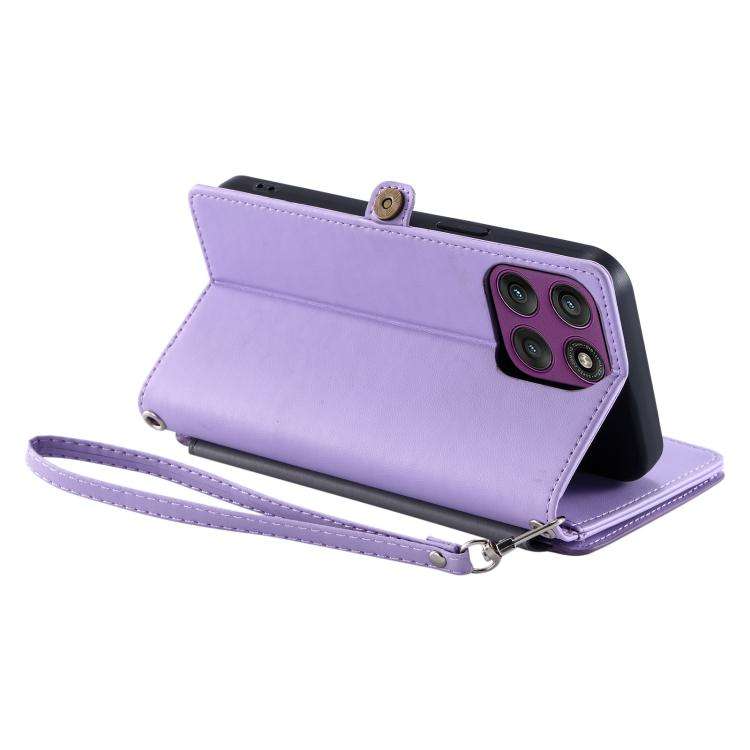 For Motorola Edge 60 Pro Leather Stitching Multi-card Slot Zipper Phone Case(Purple)
