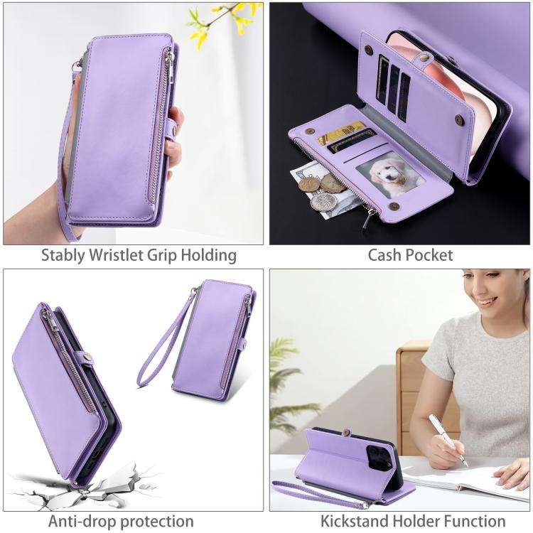 For Motorola Edge 60 Pro Leather Stitching Multi-card Slot Zipper Phone Case(Purple)
