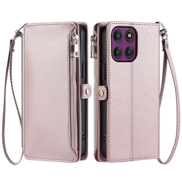 For Motorola Edge 60 Pro Leather Stitching Multi-card Slot Zipper Phone Case(Rose Gold)