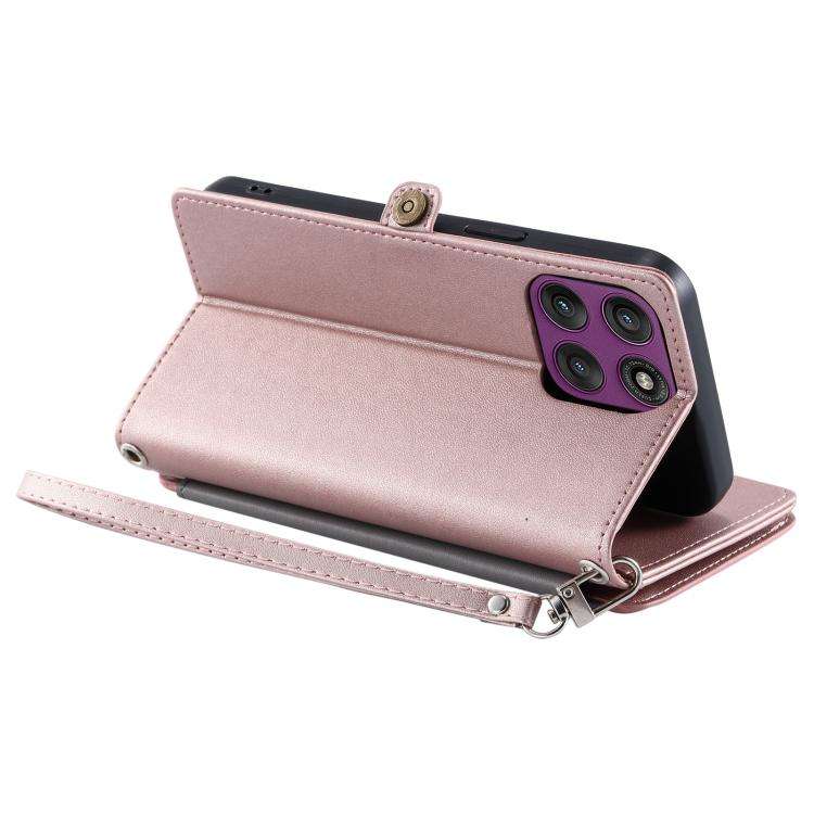 For Motorola Edge 60 Pro Leather Stitching Multi-card Slot Zipper Phone Case(Rose Gold)