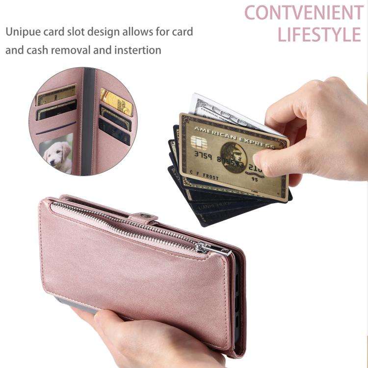 For Motorola Edge 60 Pro Leather Stitching Multi-card Slot Zipper Phone Case(Rose Gold)