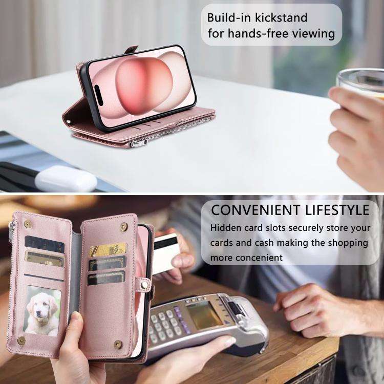 For Motorola Edge 60 Pro Leather Stitching Multi-card Slot Zipper Phone Case(Rose Gold)