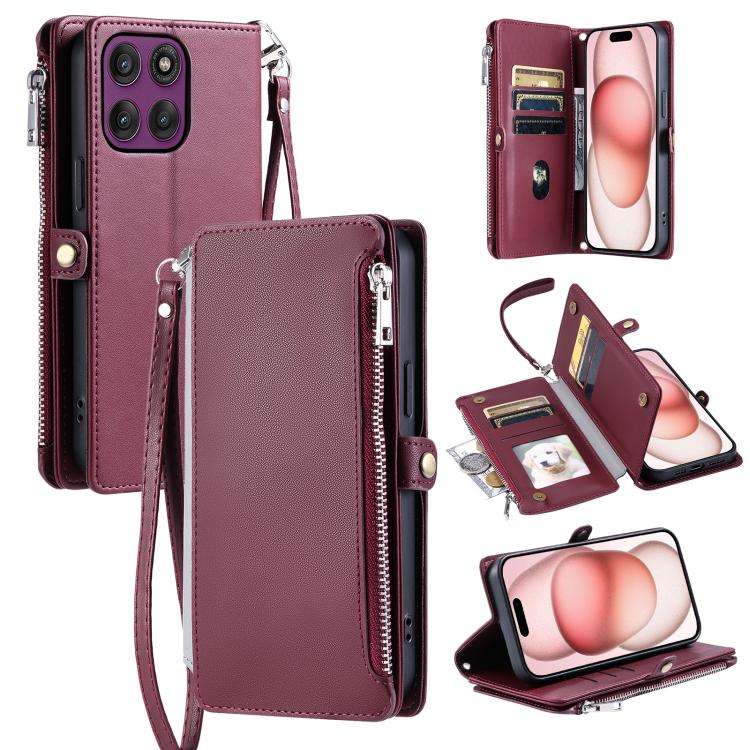 For Motorola Edge 60 Pro Leather Stitching Multi-card Slot Zipper Phone Case(Wine Red)